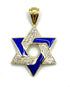 14K Gold & Diamond With Blue Enamel Star of David Necklace